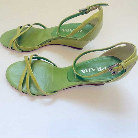 Prada strappy wedges. Patent leather. Lime green. EU 35.5, US Size 5.5. - Picture 2 of 16